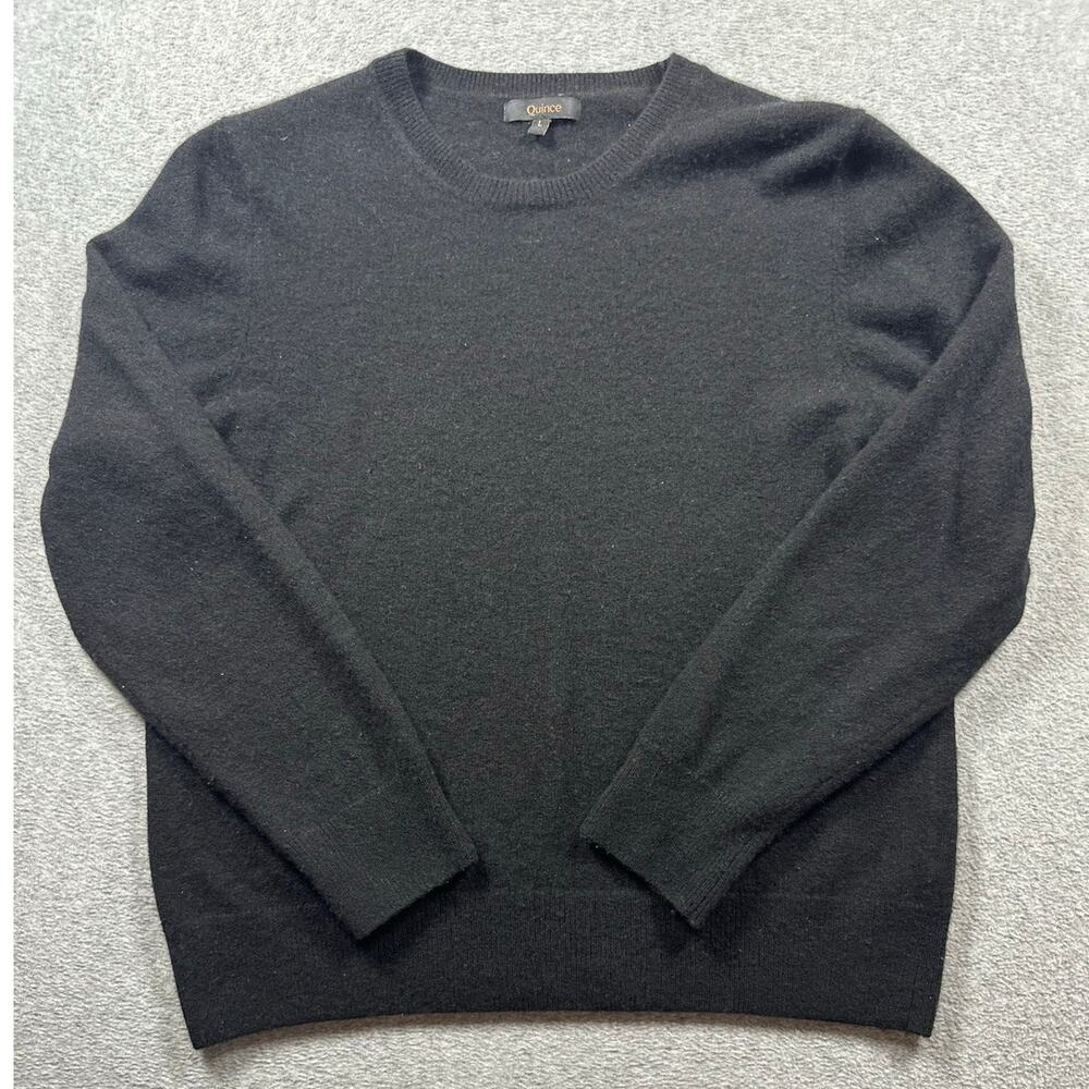 Quince Pullover Sweater Men's Large Black Crewneck Long Sleeve Ribbed Hem